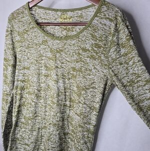 Mudd Tee Green Ivory Lightweight Semi-Sheer Burnout Long Sleeve Y2K Soft Grunge
